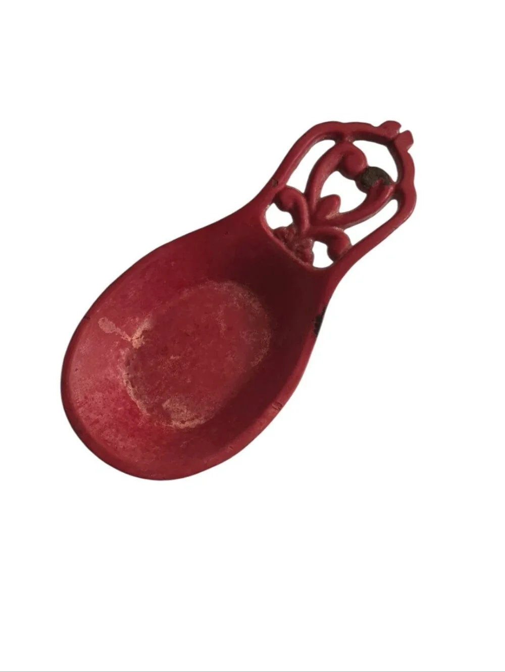 3 Pc Red Cast Iron Kitchen Set Utensil Holder Trivet Spoon Rest Scrollwork